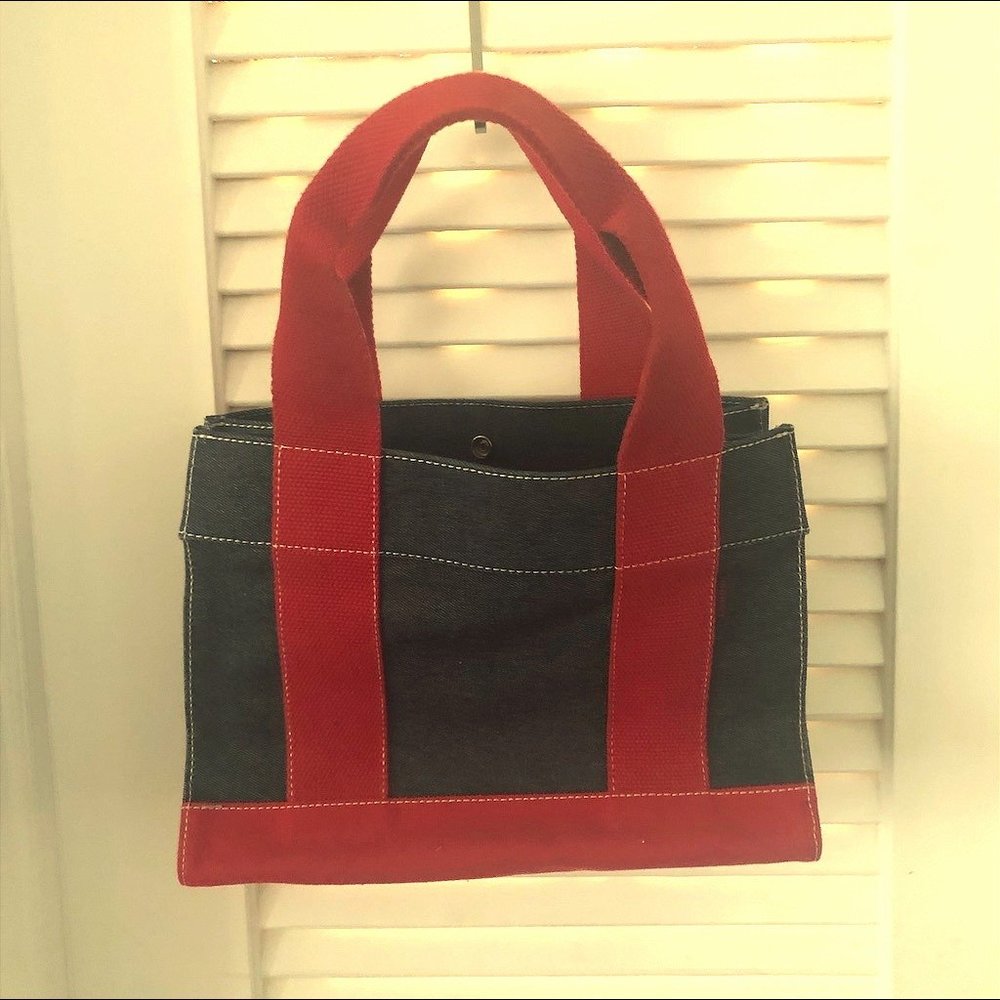 Denim and Red Canvas Boat Tote